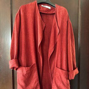 Zara red linen open shawl loose linen cardigan jacket